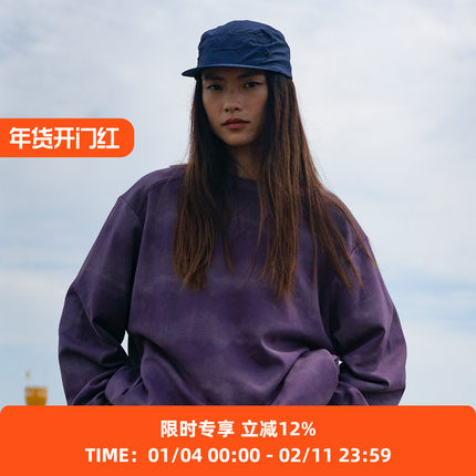 WHEELS and WIND 男女款 蜡染长袖圆领运动套头卫衣