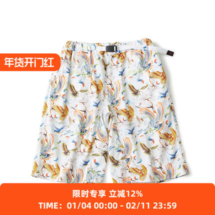 White Mountaineering 白山 x GRAMICCI联名飞鸟印花宽松休闲短裤