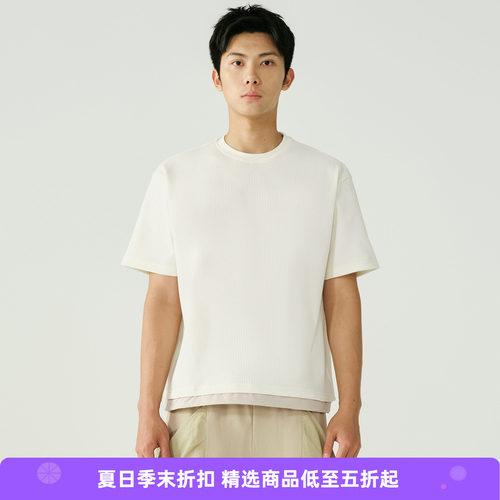 WHEELS and WIND 男女中性款机能性吸湿速干华夫格拼接短袖T恤