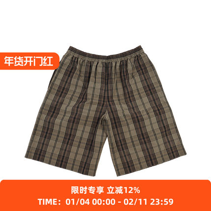 STUDIO NICHOLSON HELIX SN格纹全棉弹性腰围宽松短裤