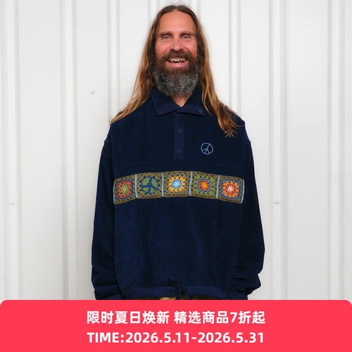 Story mfg POLITE PULLOVER 蓝染灯芯绒拼接套头衫 外套