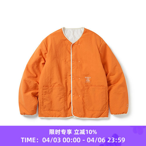 WHEELS and WIND抗静电材质男女中性双面夹棉防泼水无领棉服外套