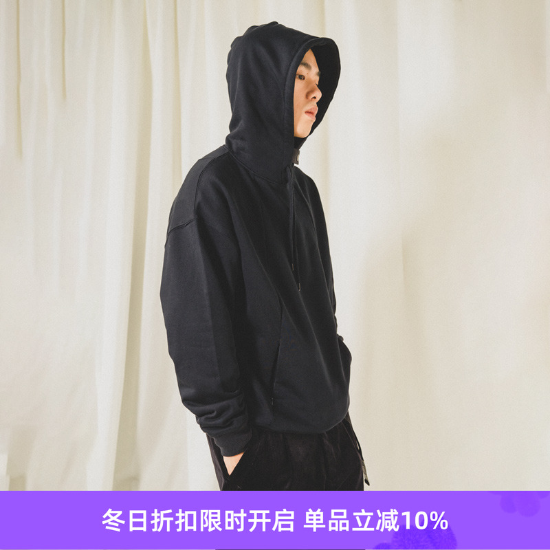 PRIMEE ELBOW PATCHED PULL OVER HOODY 工事风连帽卫衣 纯色帽衫