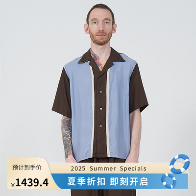YOKE COLORBLOCK OPEN COLLAR SHIRT 混纺清凉感拼色休闲短袖衬衫