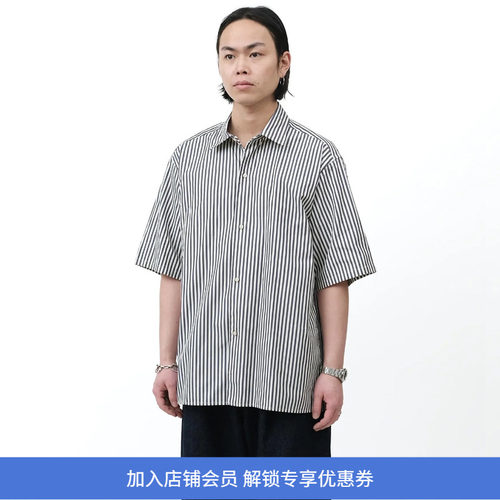 blurhms Stripe Half-Sleeve Shirt 超长棉条纹短袖衬衫
