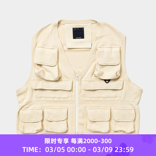 meanswhile Cotton Knit Luggage Vest天竺棉针织V领拉链钓鱼马甲