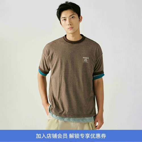 WHEELS and WIND 男女中性款细条纹宽松撞色圆领短袖T恤