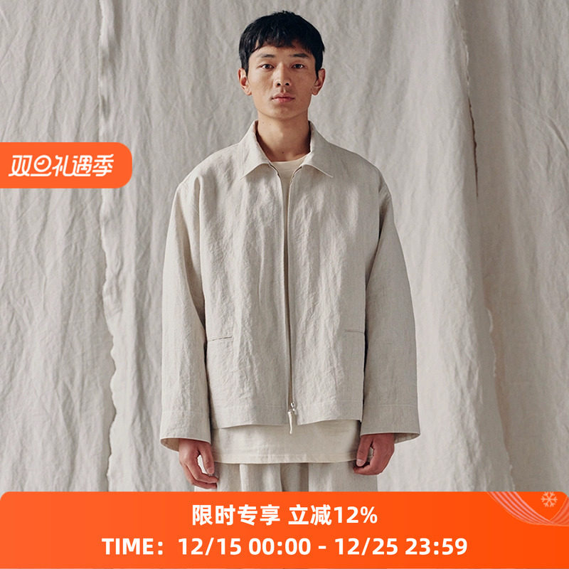 山也 郝 和纸亚麻拼接袖夹克外套