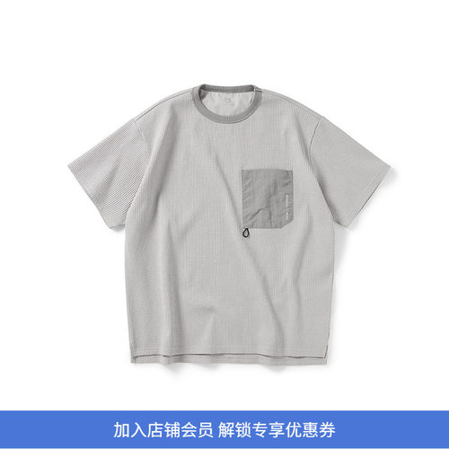 WHEELS and WIND 男式SOLOTEX华夫格机能性宽松口袋圆领短袖T恤