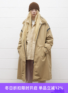 UNUSED 机能风压胶防水中长款连帽风衣外套