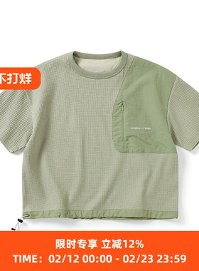 WHEELS and WIND 女式SOLOTEX华夫格短款宽松机能性圆领短袖T恤