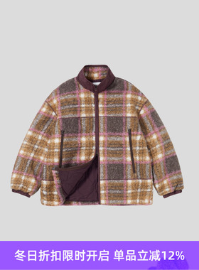 PRIMEE 加厚格子抓绒棉服外套