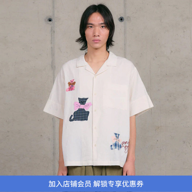Story mfg GREETINGS SHIRT 男女款手工刺绣拼贴宽松短袖衬衫图片