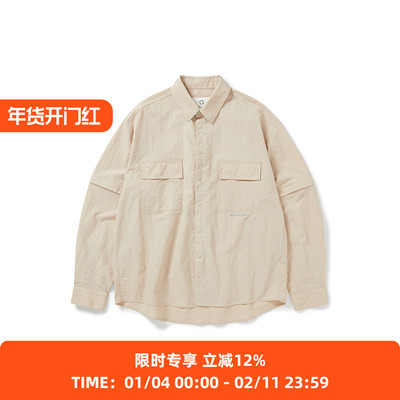 WHEELS and WIND 竹节皱盐缩尼龙袖子可脱卸机能性衬衫