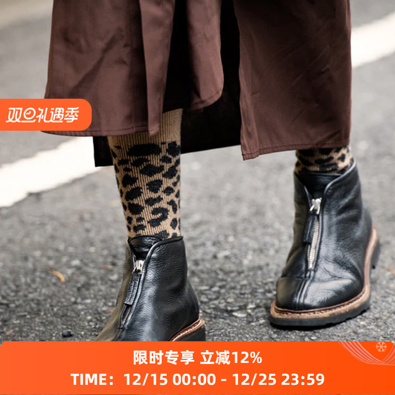 ROTOTO LEOPARD PATTERN MERINO 日本奈良制豹纹羊毛混纺针织袜子