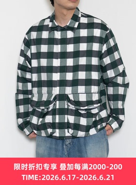 UNUSED Gingham checked jacket 超长棉编织立体口袋格子夹克外套
