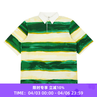 rugby print Border 油画印花复古短袖 POLO衫 polo KHOKI