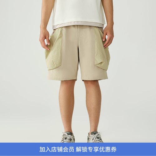 WHEELS and WIND 男女中性款机能性面料拼接大口袋工装短裤