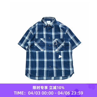 check and indigo 透气抗皱机能性格子短袖 衬衫 shirt wander