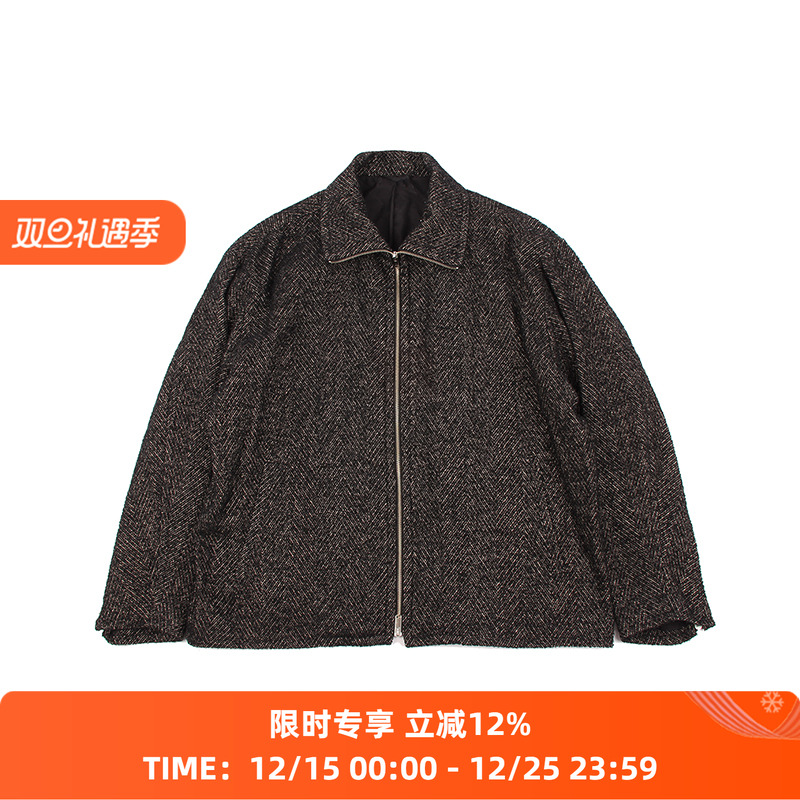 YOKE羊毛亚麻混纺拉链立领大衣