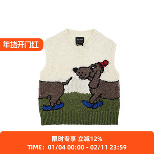 Howlin BUMPER LOVER 女装小狗刺绣羊毛马海毛马甲 V领毛衣