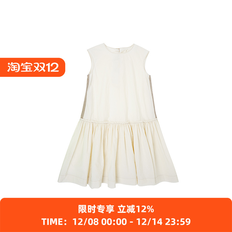 山也 郝 女装棉麻拼接无袖连衣裙