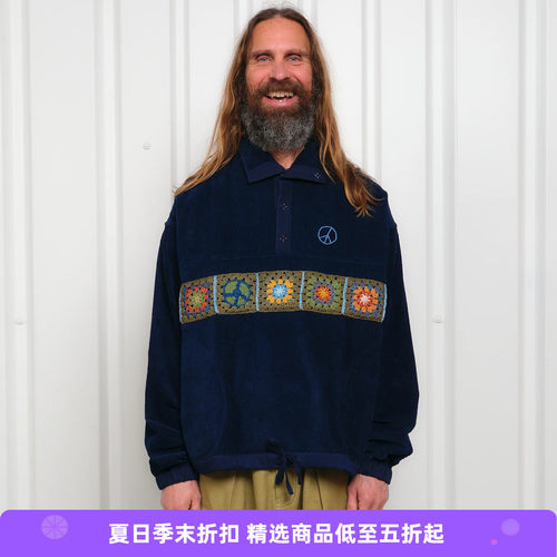 Story mfg POLITE PULLOVER 蓝染灯芯绒拼接套头衫 外套