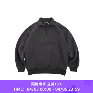 DYED ness PIGMENT 成衣染色宽松廓形半拉链套头卫衣 ZIP