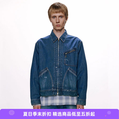 marka DENIM WORK JACKET 土耳其有机棉复古做旧牛仔夹克拉链外套