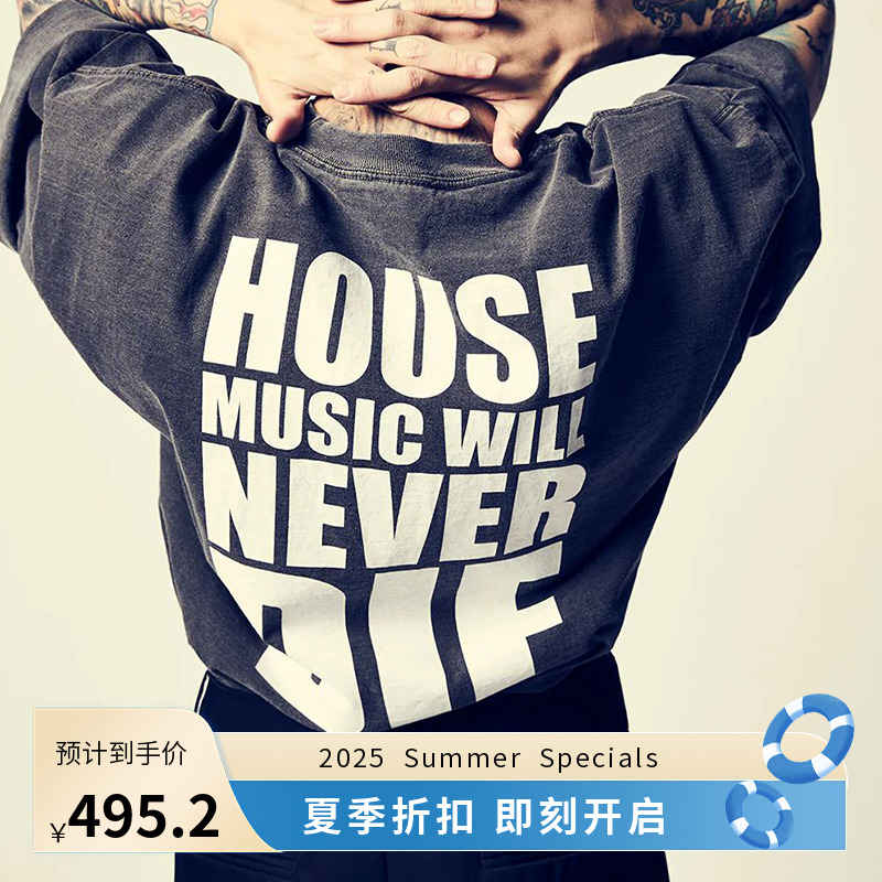is-ness HOUSE MUSIC WILL NEVER DIE T-SHIRT 音乐系列廓形T恤