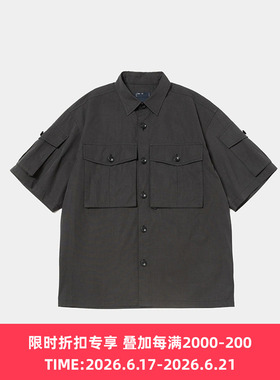 meanswhile Trinity Chambray Safari 机能性面料军事风短袖衬衫