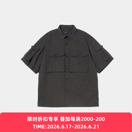meanswhile Trinity Chambray Safari 机能性面料军事风短袖衬衫