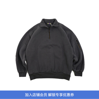is-ness PIGMENT DYED ZIP 成衣染色宽松廓形半拉链套头卫衣
