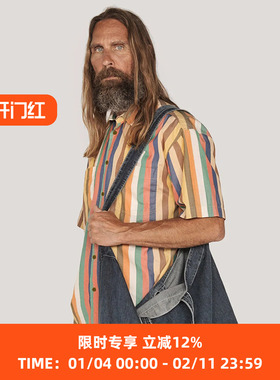 YMC MITCHUM SHIRT 男装葡萄牙棉彩色条纹短袖衬衫