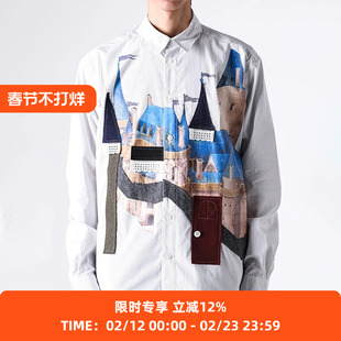 KHOKI Applique detail shirt 不对称贴花长袖衬衫