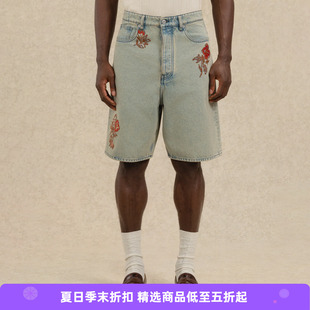 Drole De Monsieur Short Jean Brodé Fleurs 法式水洗牛仔短裤