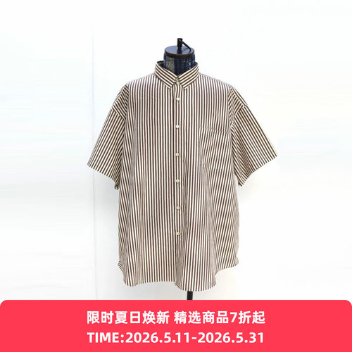 is-ness Tab Color Vent Short-Sleeve Shirt 宽松条纹短袖衬衫