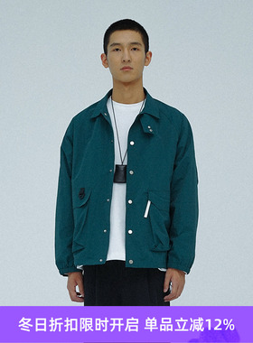 PRIMEE 男女款盐缩尼龙多口袋翻领教练夹克外套