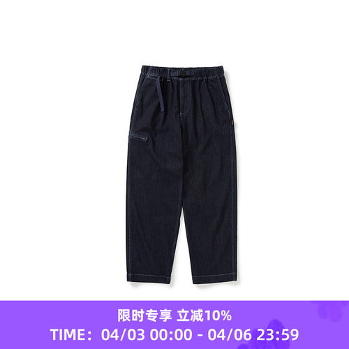 WHEELS and WIND 男女中性款水洗牛仔机能性耐磨宽松锥形长裤