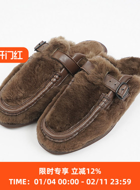 HEREU Barraca Shearling 2 西班牙手工女式羊皮毛绒包头拖鞋