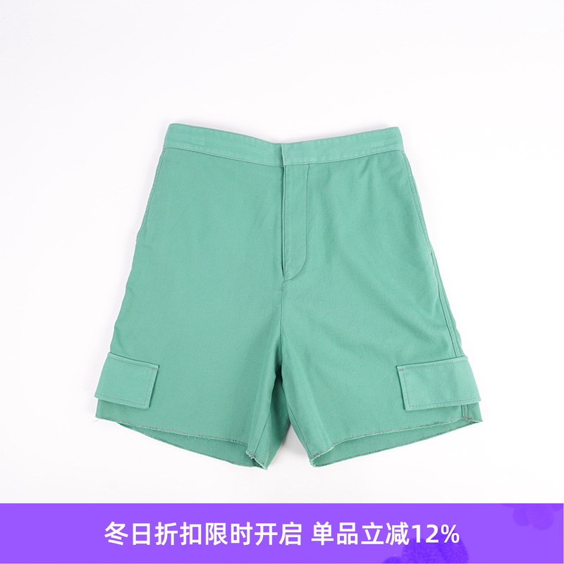 UNUSED棉麻水洗破坏工装短裤