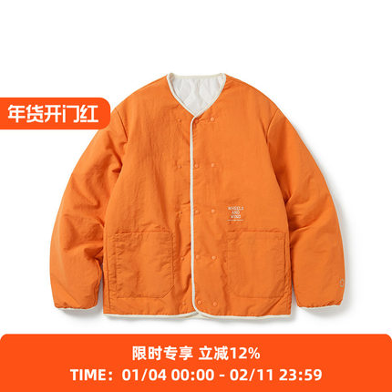 WHEELS and WIND抗静电材质男女中性双面夹棉防泼水无领棉服外套