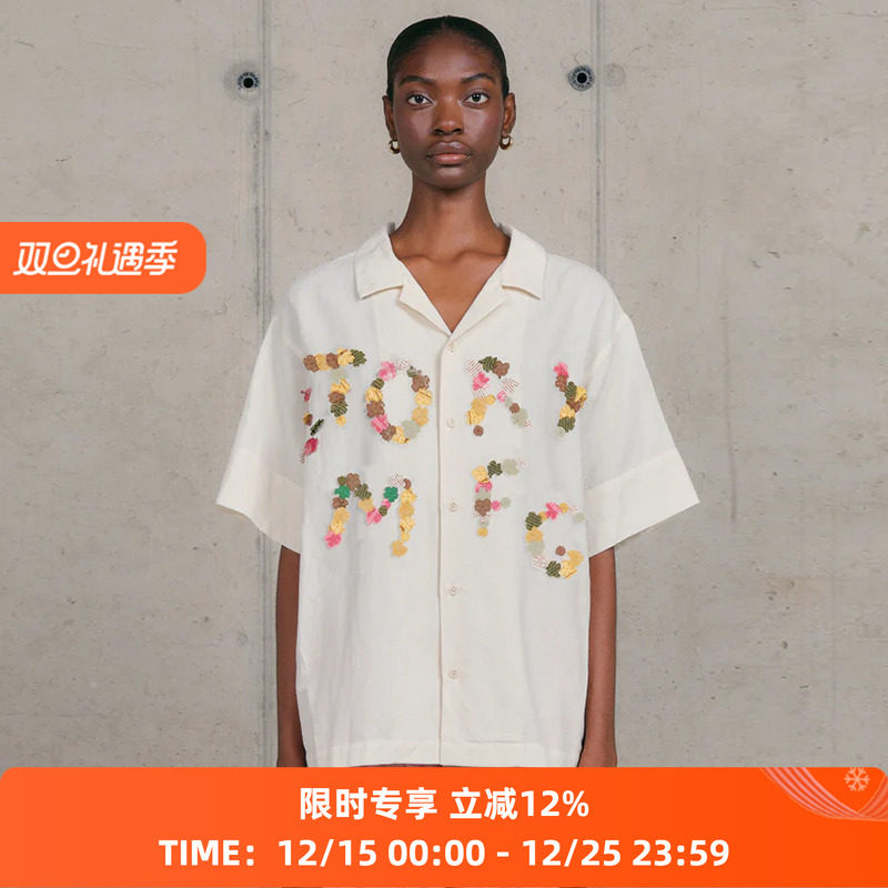Story mfg GREETINGS SHIRT 男女款手工刺绣拼贴宽松短袖衬衫