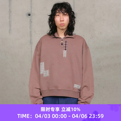 Story mfg GEO PULLOVER 男女中性款复古半拉链拼接串珠卫衣
