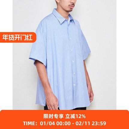 is-ness SLEEVE SHIRT THOMAS MASON面料 侧开拉链廓形短袖衬衫