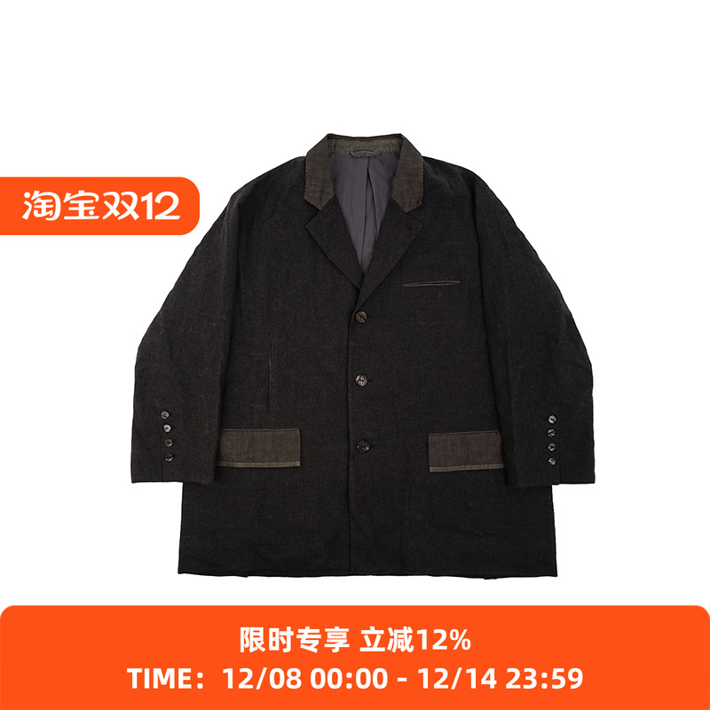 山也 郝 毛麻拼接西装外套