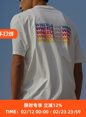 WHEELS and WIND 男女款杜邦索罗娜印花短袖运动圆领T恤