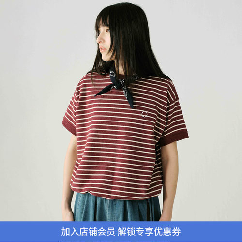WHEELS and WIND 男女中性款针织条纹宽松圆领短袖T恤