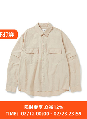 WHEELS and WIND 竹节皱盐缩尼龙袖子可脱卸机能性衬衫