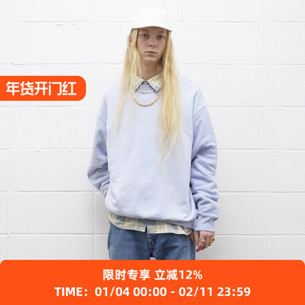 UNUSED 复古风水洗做旧休闲内里抓绒圆领长袖卫衣